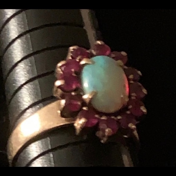 18k solid yellow gold Art Deco era opal ruby ring - Picture 7 of 11